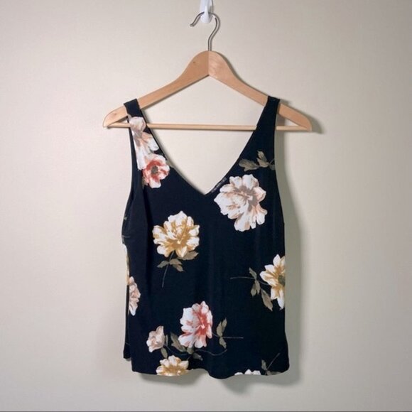 Dynamite Sleeveless V Neck Blouse w/ V Back Dark Floral Small - Picture 1 of 5